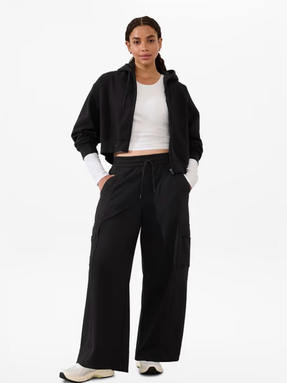 Athleta retroterry high rise wide leg cargo pant black womens XS track cotton
